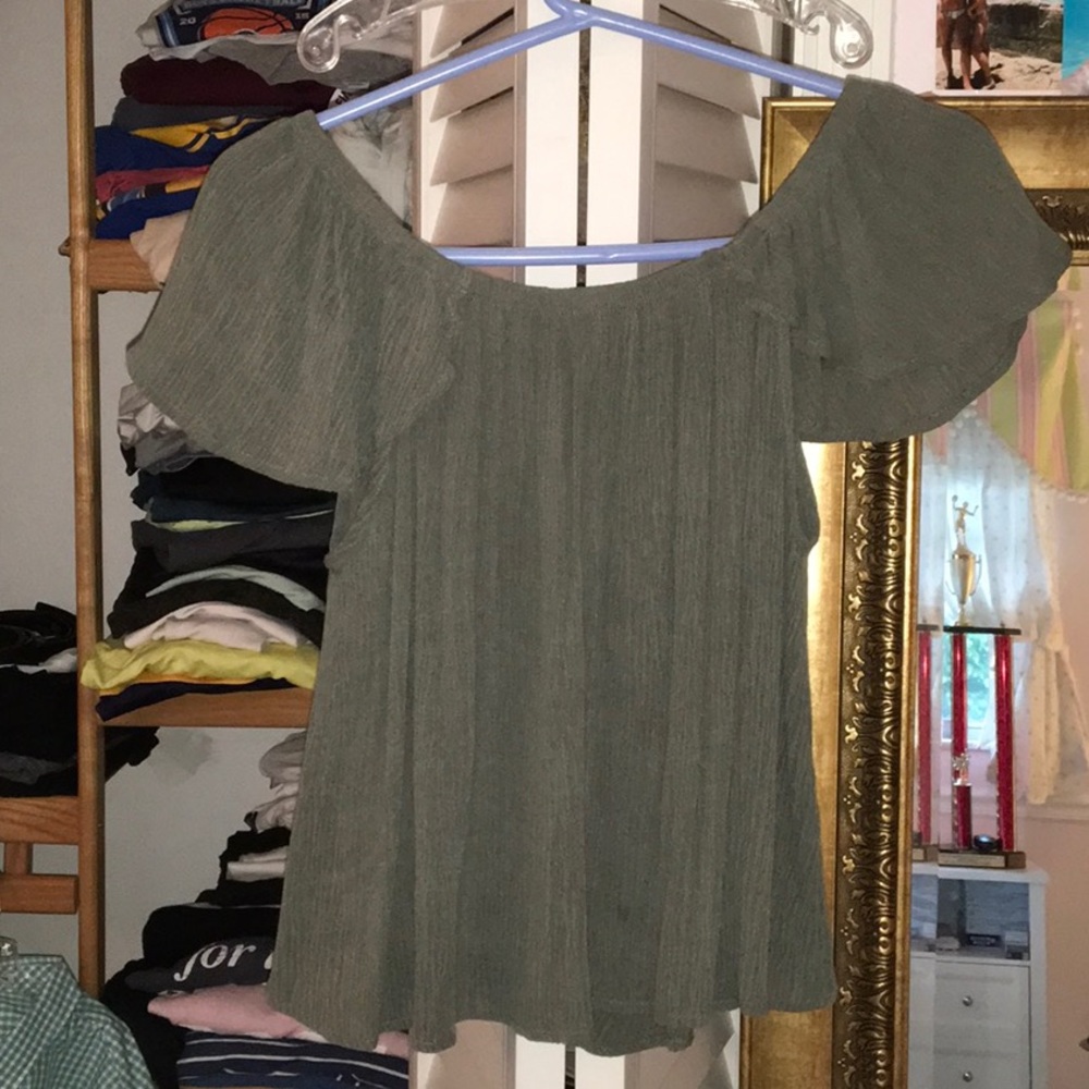 Dark olive off-the-shoulder top